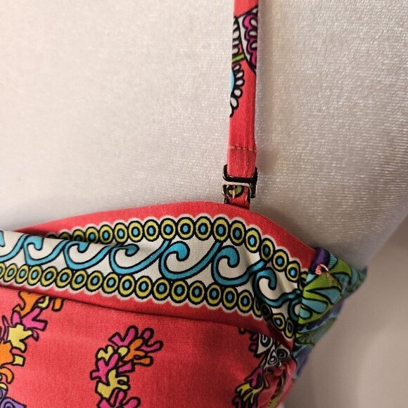 Trina Turk Size Small Swim Bikini Top Metal Detail Bandeau Tie Halter Multicolor - Picture 4 of 11